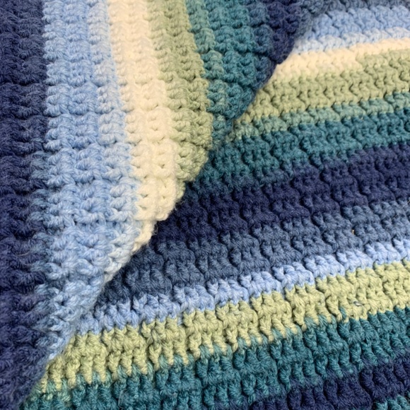 Crochet Afghan Blanket Throw | Hand Crafted | Variegated Blue Green | 45 x 39 - Picture 8 of 10